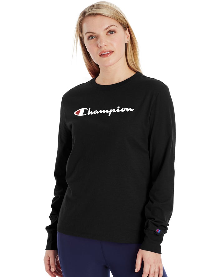 Champion Classic Long-Sleeve Script Logo T-Shirt Dames - Zwart - Belgie 3950HSLVB